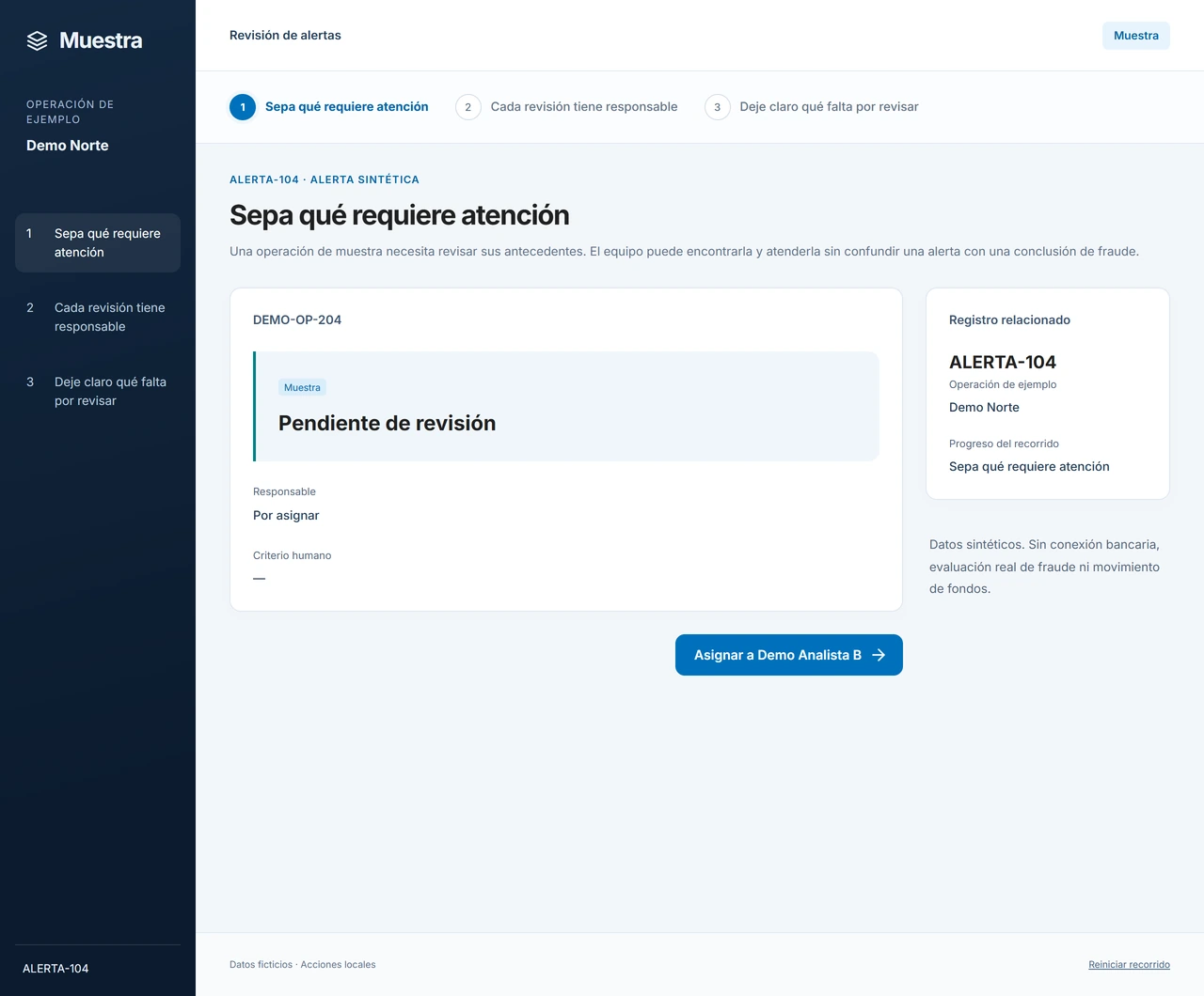 Muestra: Identifique lo que necesita revisión