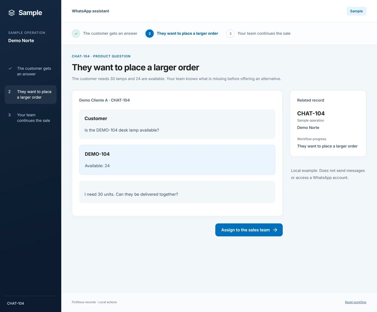 Sample: They want a larger order. They need 30 units and 24 are available. It is time to look for an alternative, without offering an unconfirmed delivery date.